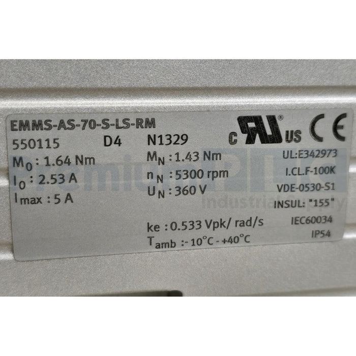 FESTO 550115 - EMMS-AS-70-S-LS-RM DC SERVO MOTOR EMMS-AS 360V/DC 0.866kW NSMP