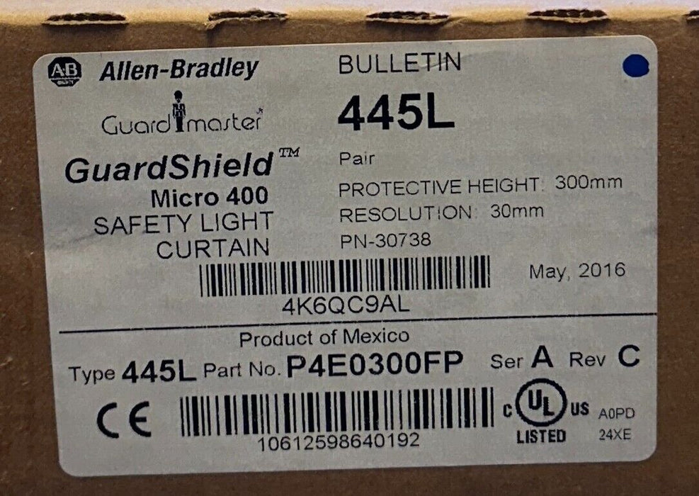 ALLEN BRADLEY 445L-P4E0300FP /A GuardShield Micro 400 LIGHT CURTAIN PAIR NSMP