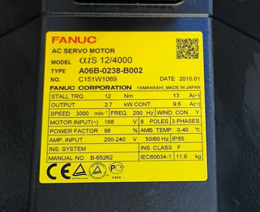 FANUC A06B-0238-B002 / A06B0238B002 AC SERVO MOTOR aiS-12/4000 2.7kW OUTPUT NSMP