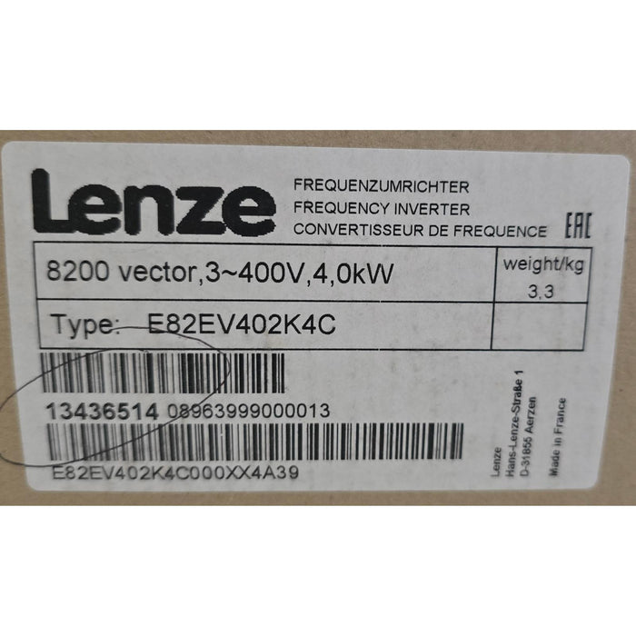 LENZE E82EV402_4C / E82EV402K4C VER. 4A39 8200 VECTOR INVERTER 4kW 13436514 NSMP
