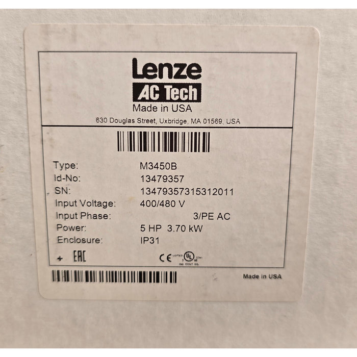 LENZE AC TECH M3450B / 13479357 MC3000 AC DRIVE VFD 5HP 400/480VAC 3PH NSFS