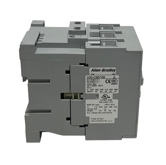 ALLEN BRADLEY 100-C85D10 /A BULLETIN 100 CONTACTOR 3-POLE 1NO AUX 110/120V NSMP