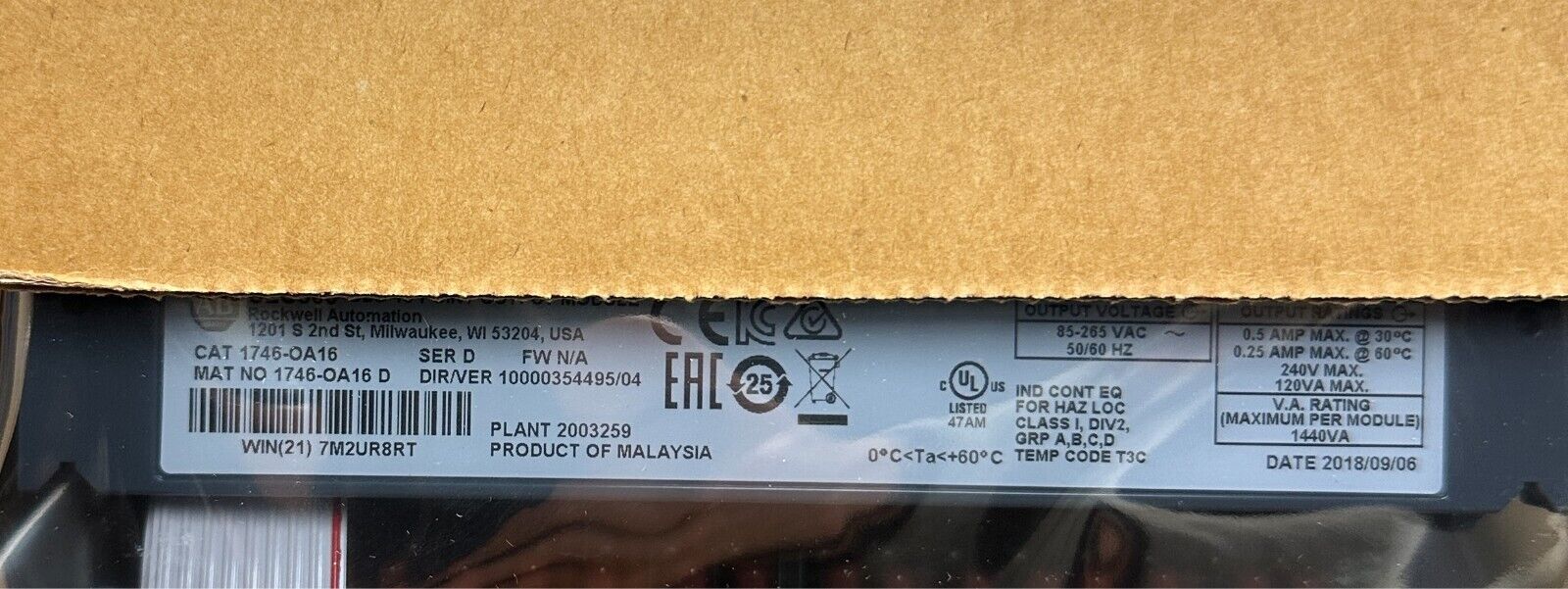 ALLEN BRADLEY 1746-OA16 /D SLC 500 16-PT OUTPUT MODULE 85-265VAC 1746OA16 NSMP