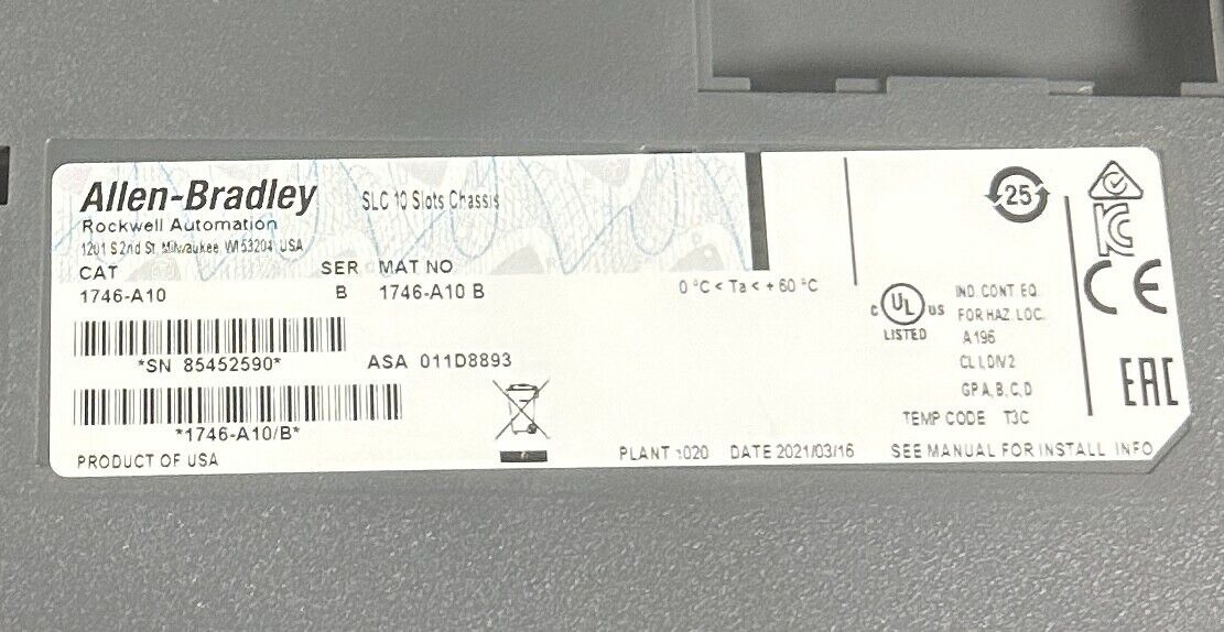 ALLEN BRADLEY 1746-A10 /B SLC 500 10-SLOT MODULAR CHASSIS 1746A10 OEM NSMP