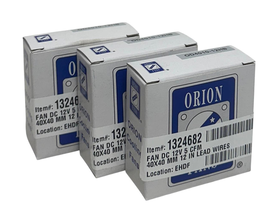 3 ORION OD4010-12HB / OD401012HB DC AXIAL FANS 12VDC 5CFM 40mm 12'' WIRE NSMP