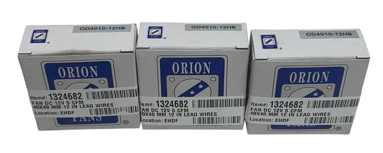 3 ORION OD4010-12HB / OD401012HB DC AXIAL FANS 12VDC 5CFM 40mm 12'' WIRE NSMP