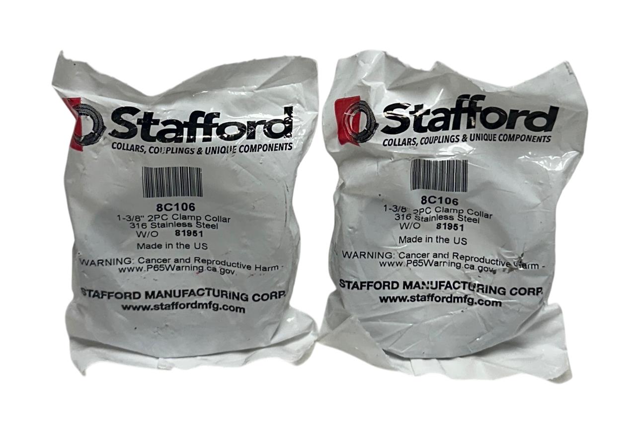 2 STAFFORD 8C106 / 81951 STAINLESS STEEL CLAMP COLLARS 2PC 1-3/8'' OEM NSFS