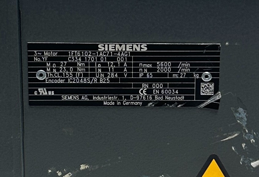 SIEMENS 1FT6102-1AC71-4AG1 / 1FT61021AC714AG1 SIMOTICS S SERVO MOTOR 284V NSNP