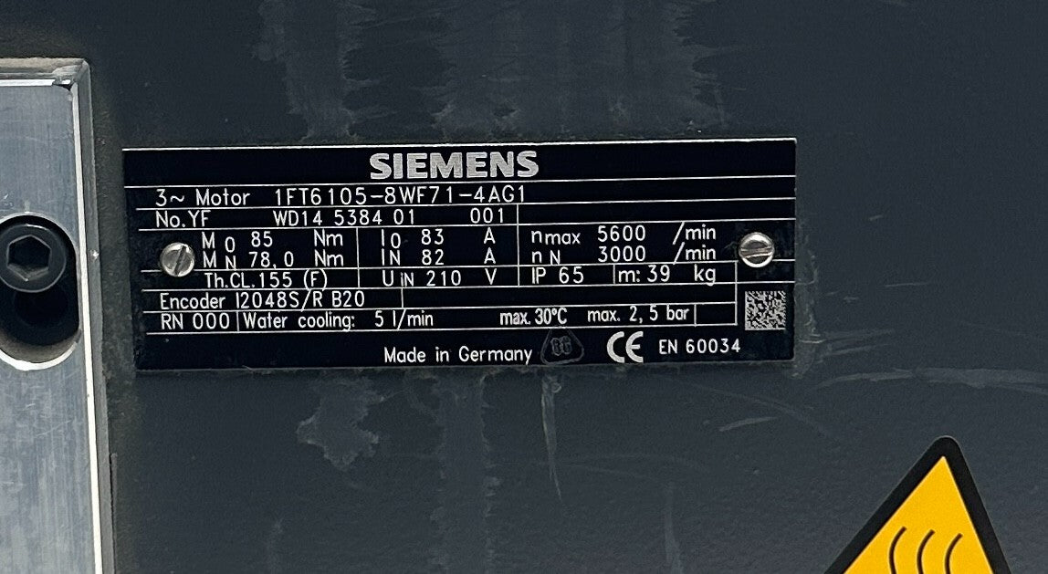 SIEMENS 1FT6105-8WF71-4AG1 / 1FT61058WF714AG1 SIMOTICS S SERVO MOTOR 210V NSNP