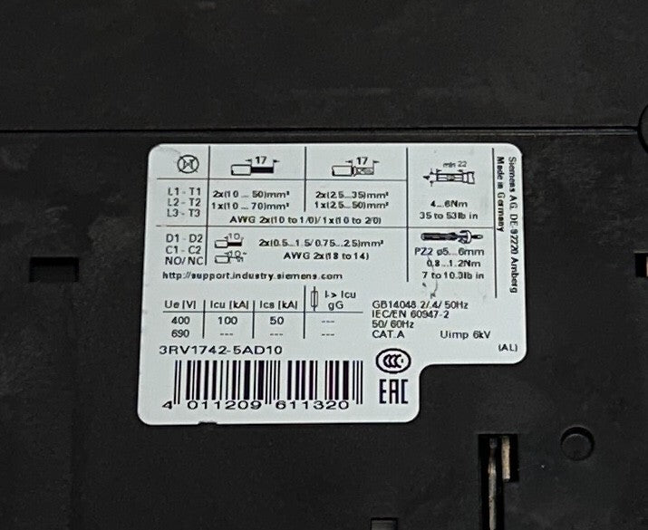 SIEMENS 3RV1742-5AD10 / 3RV17425AD10 SIRIUS CIRCUIT BREAKER H3RV1742 480V USNP
