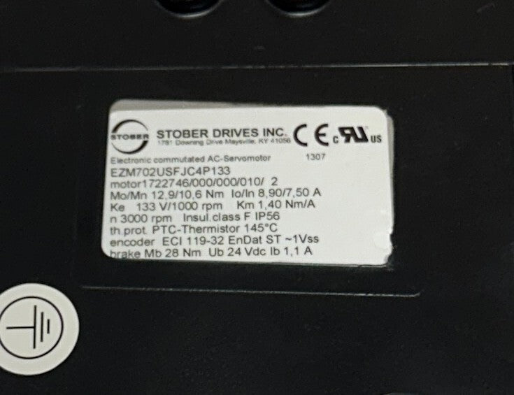 STOBER DRIVES EZM702USFJC4P133 / 1722746/000/000/010/2 AC SERVO MOTOR 133V USNP