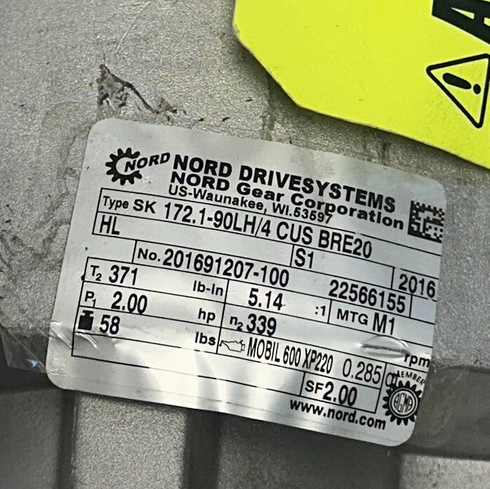 NORD SK 172.1-90LH/4 CUS BRE20 / SK 90LH/4 CUS BRE20 HL GEAR MOTOR 5.14:1 NSNP