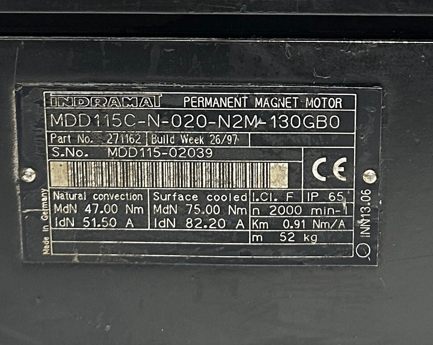 INDRAMAT MDD115C-N-020-N2M-130GB0 / R911271162 SERVO MOTOR 47/75Nm 51/82A REFURB