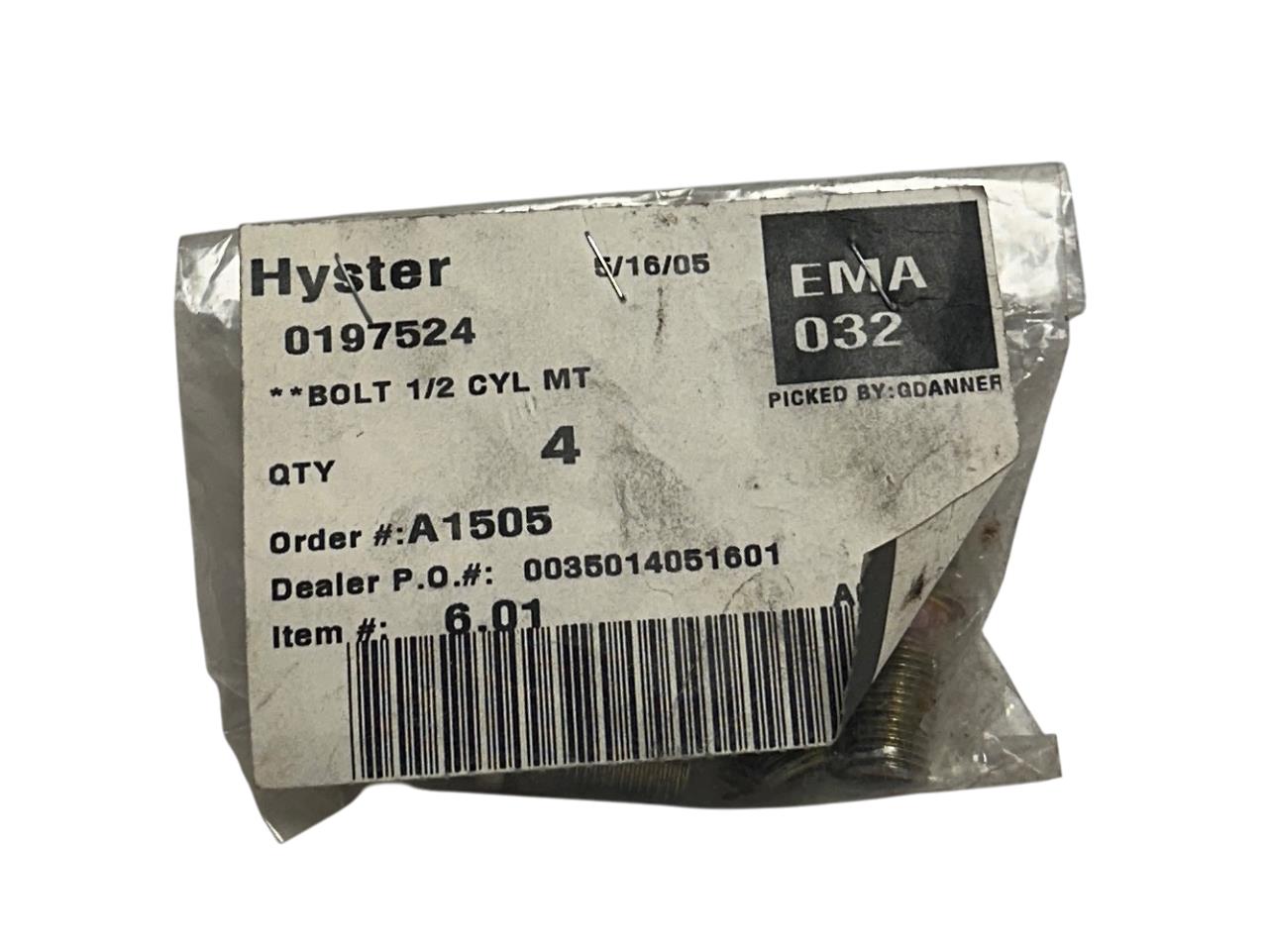 4 HYSTER 0197524 / HY0197524 OEM BOLTS 1/2'' CYL MT FOR FORKLIFT NSNP