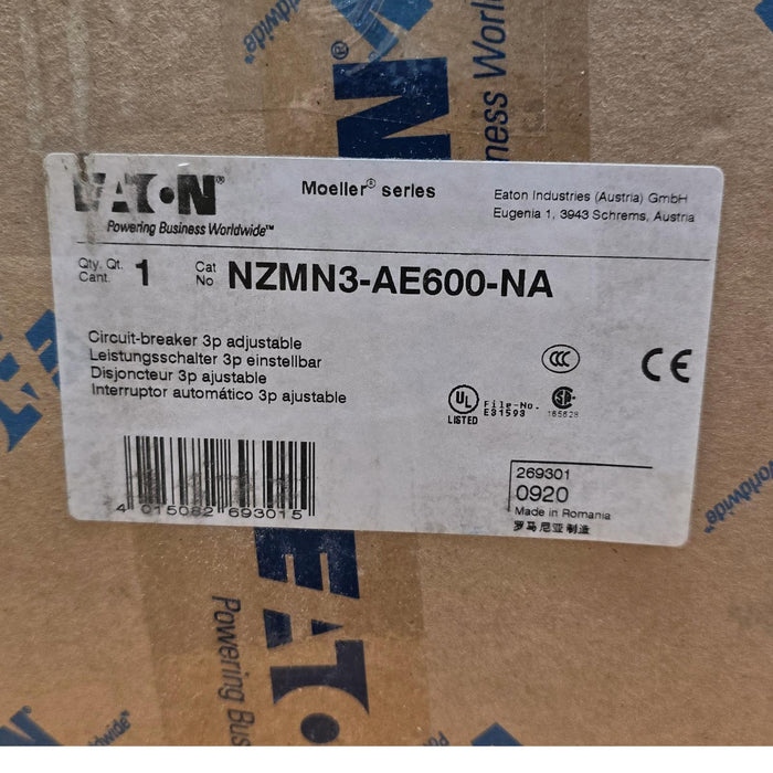EATON MOELLER NZMN3-AE600-NA - NZM CIRCUIT BREAKER 3P 600A w/MAGNETIC TRIP NSMP