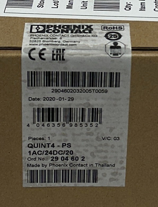 PHOENIX CONTACT QUINT4-PS/1AC/24DC/20 / 2904602 QUINT POWER SUPPLY 24VDC NSFS