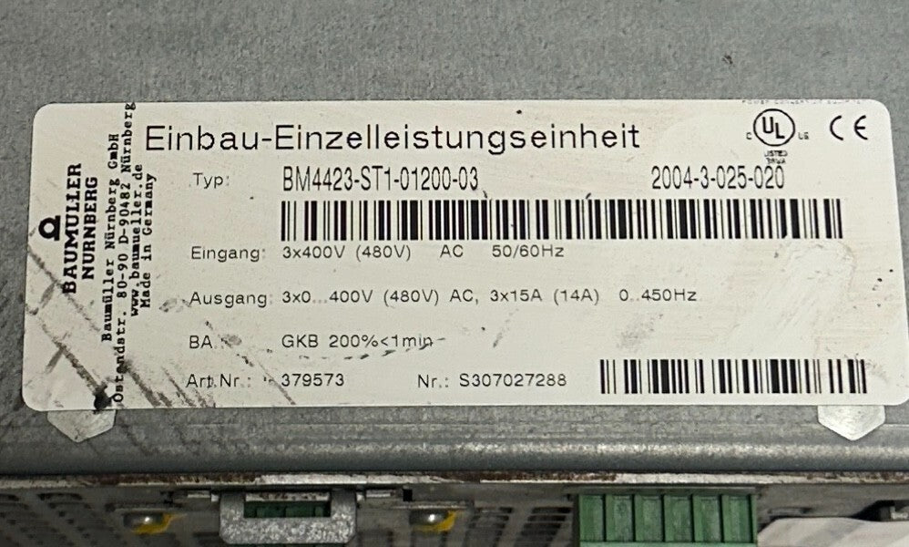 BAUMULLER BM4423-ST1-01200-03 / 2004-3-025-020 SERVO DRIVE 3PH 379573 Enet USNP