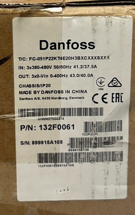 DANFOSS FC-051P22KT4E20H3BXCXXXSXXX / 132F0061 VLT MICRO DRIVE 22kW/30HP NSMP