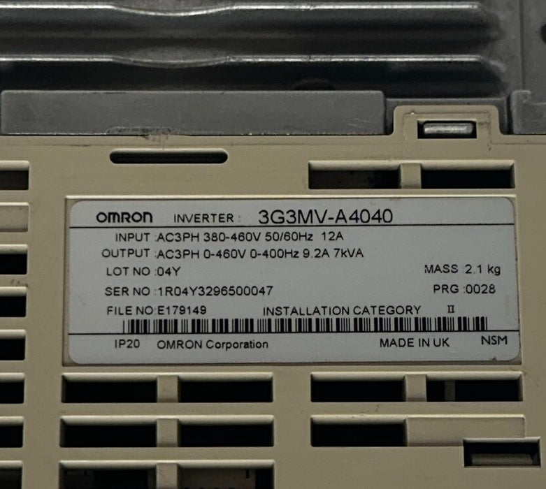 OMRON 3G3MV-A4040 / 3G3MVA4040 SYSDRIVE INVERTER W/ 3G3MV-PFI3020-D FILTER USNP