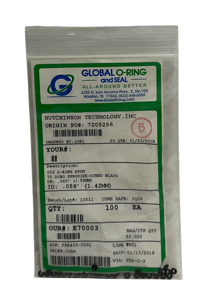 100 GLOBAL O-RING AND SEAL E70003 / 9557K113 EPDM O-RINGS BLACK 1.42mm ID NSMP