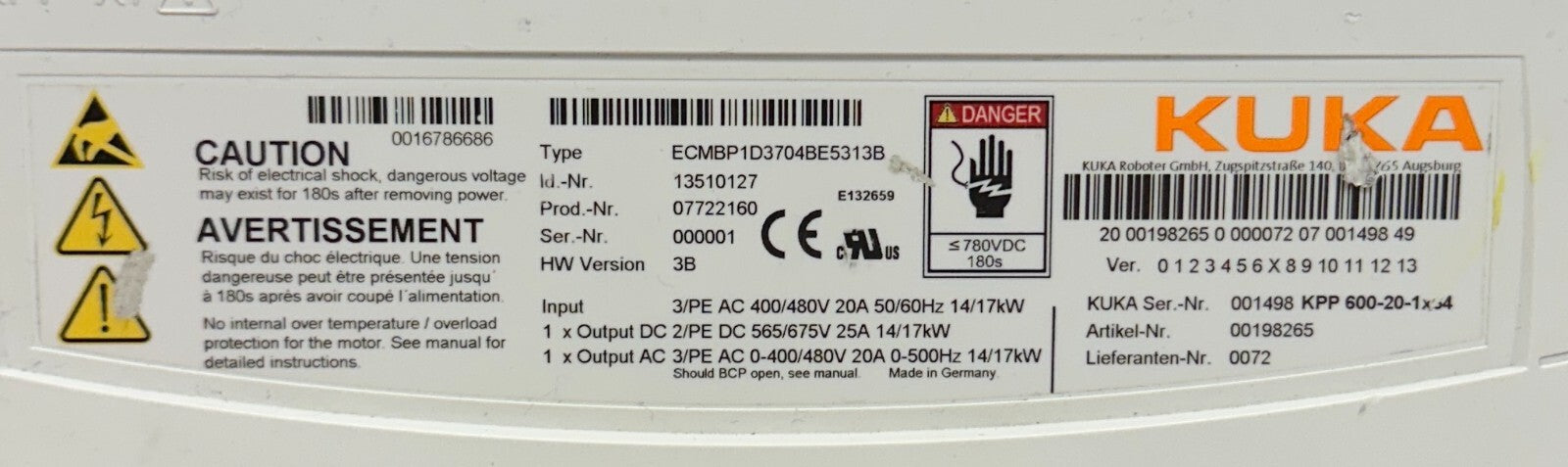 For Parts KUKA ECMBP1D3704BE5313B / 13510127 / KPP 600-20-1x64 POWER PACK DRIVE