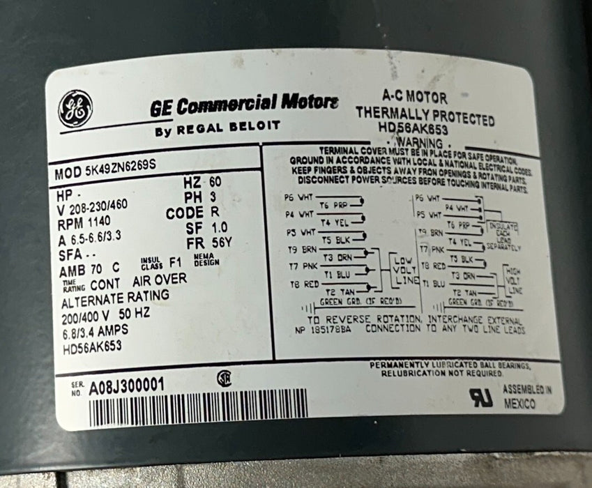 REGAL GE HD56AK653 / 5K49ZN6269S AC CONDENSER FAN MOTOR 208-230/460V 3PH NSNP