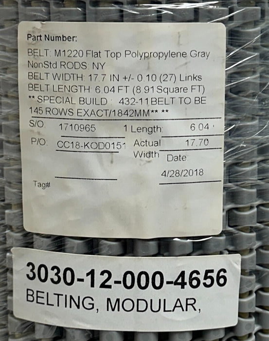 HABASIT AMERICA 3030-12-000-4656 / M1220 FLAT TOP MODULAR BELTING GRAY NSNP