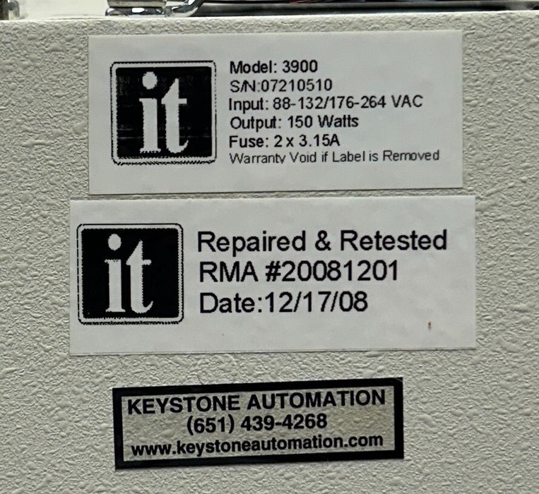 ILLUMINATION TECHNOLOGIES IT MODEL 3900 LIGHT SOURCE 150W 88-132/176-264VAC REP