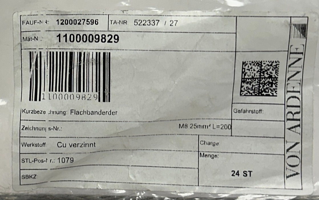 12 VON ARDENNE 1200027596 / 1100009829 FLAT STRIP ELECTRODES M8 25mm L=200 NSNP