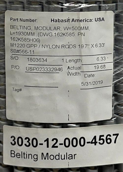 HABASIT AMERICA 162K585H06 / M1220 MODULAR BELTING W=500mm L=1930mm GPP NSNP