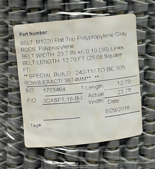 HABASIT AMERICA M1220 FLAT TOP PP GRAY RODS PP L=12.7' W=23.7'' 305 ROWS NSMP