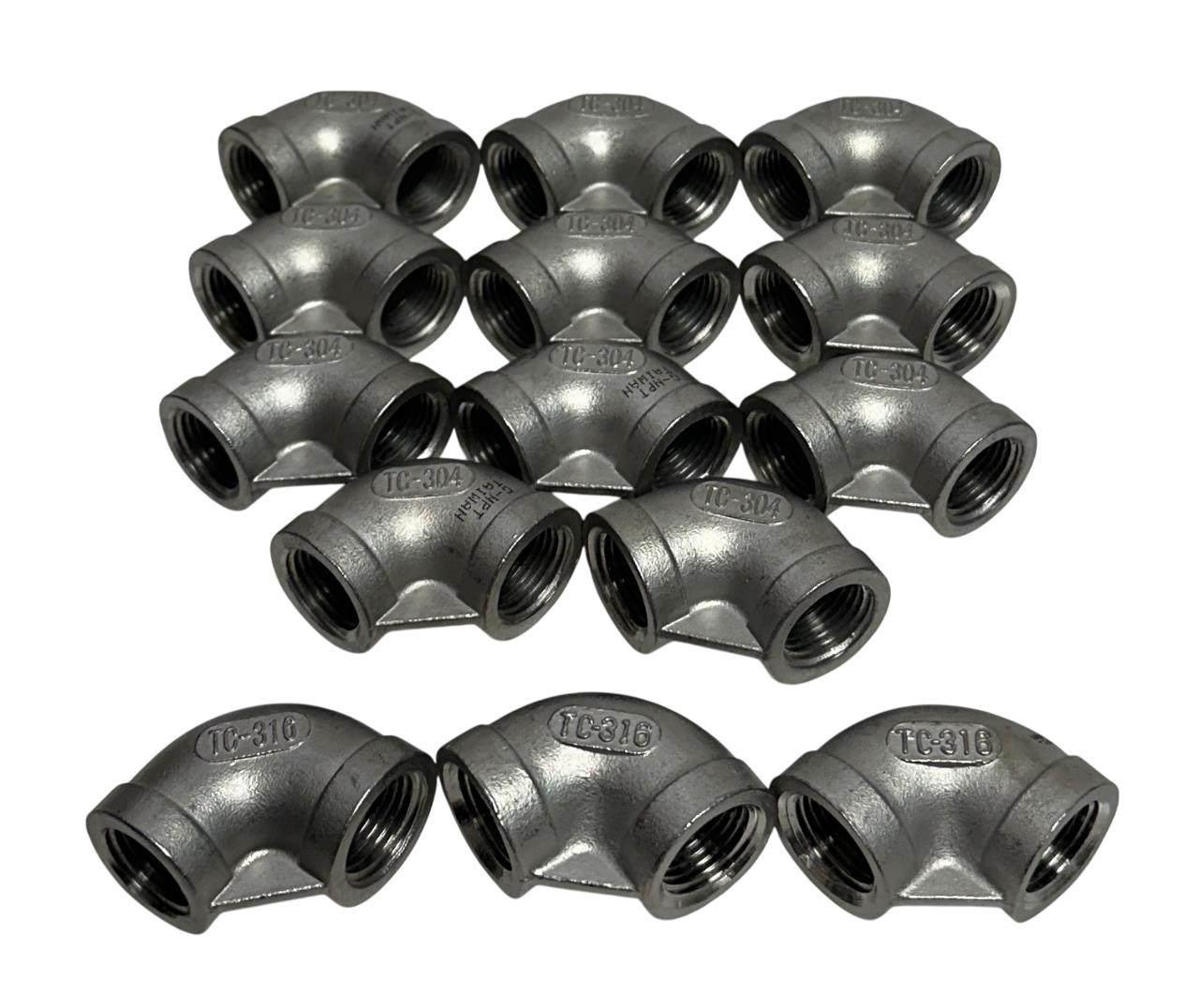 14 UNBRANDED TC-304 / TC-316 / 1/2-150 / G-NPT THREADED ELBOW FITTINGS NSNP