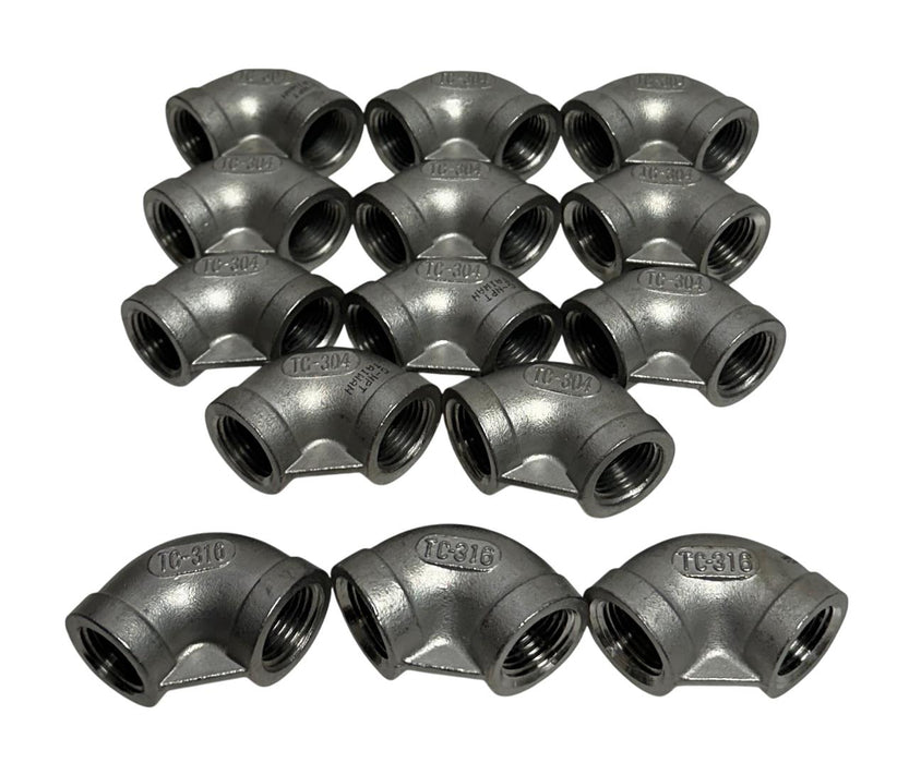 14 UNBRANDED TC-304 / TC-316 / 1/2-150 / G-NPT THREADED ELBOW FITTINGS NSNP