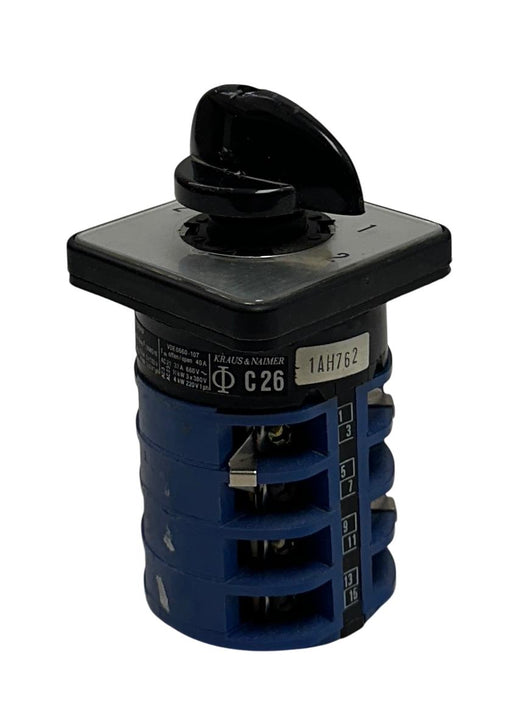 KRAUS & NAIMER C26 1AH762 / VDE0660-1/BS5419 ROTARY CAM SWITCH 25HP 600VAC NSNP