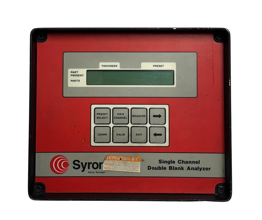 SYRON DBA100 SINGLE CHANNEL DOUBLE BLANK ANALYZER 120VAC 60Hz SENSOR/CONTROL REP