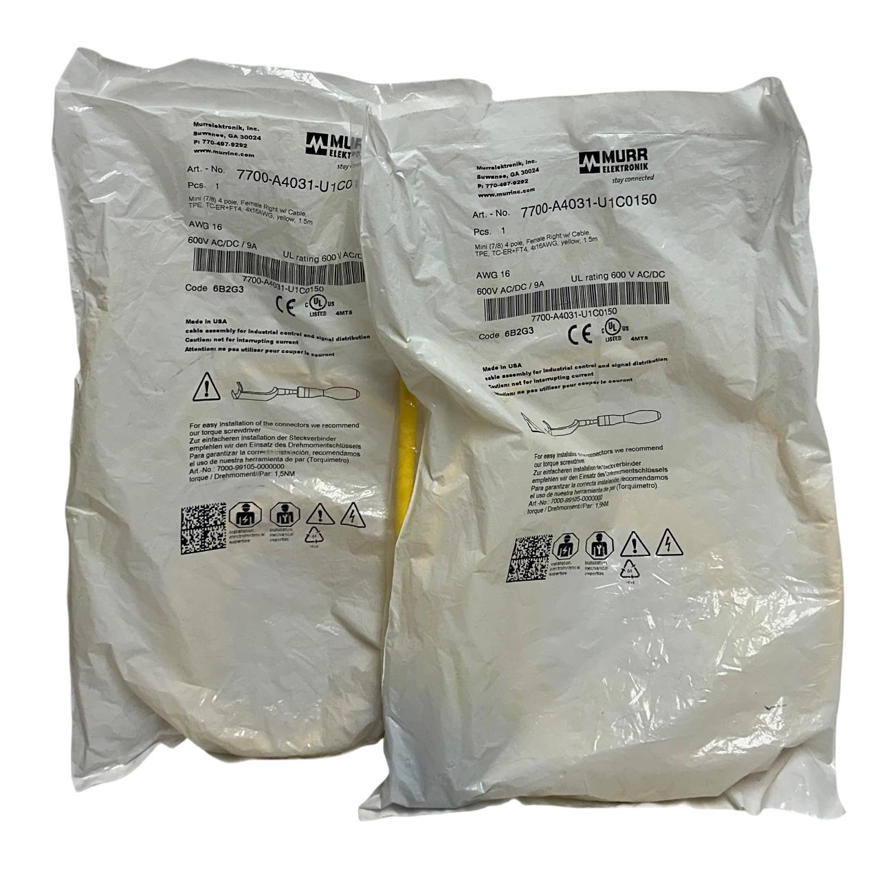 2 MURR ELEKTRONIK 7700-A4031-U1C0150 / 7700A4031U1C0150 MINI (7/8) 4P 1.5M NSFS