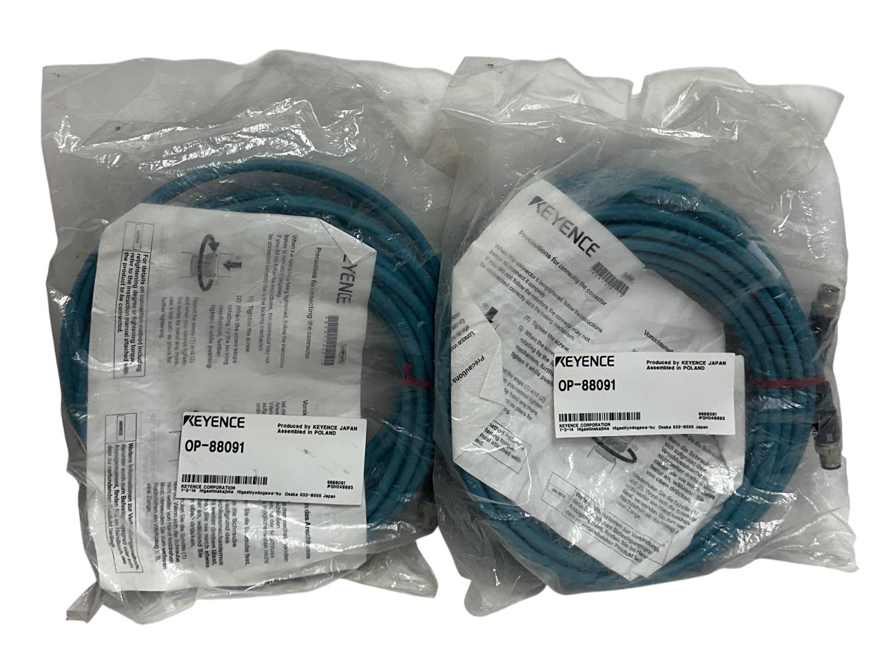 2 KEYENCE OP-88091 / OP88091 OEM EtherNet CABLES M12 4-PIN 10M LENGTH NSFS