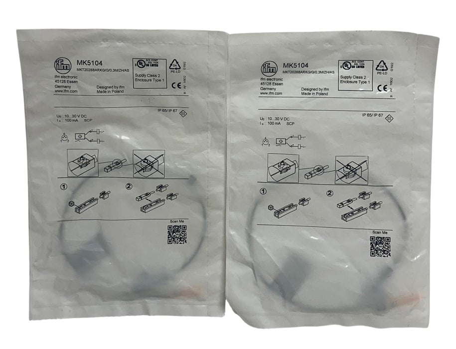 2 IFM MKT2028BARKG/G/0,3M/ZH/AS / MK5104 CYLINDER SENSORS 10-30VDC 100mA NSFS