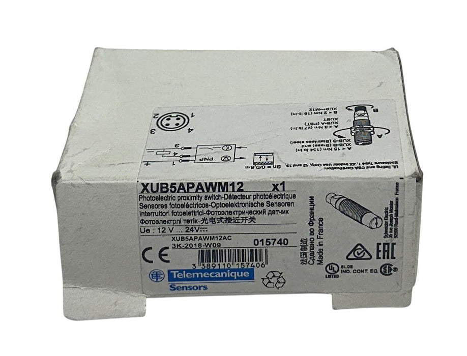TELEMECANIQUE XUB5APAWM12 PHOTOELECTRIC PROXIMITY SWITCH / SENSOR 12-24VDC NSMP