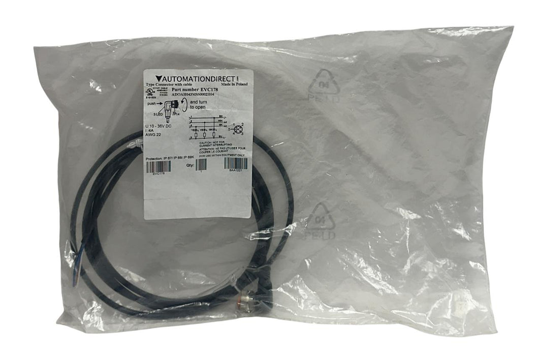 4 AUTOMATIONDIRECT ADOAH043MSS0002H04 / EVC178 CONNECTORS W/ CABLES 10-36V NSMP