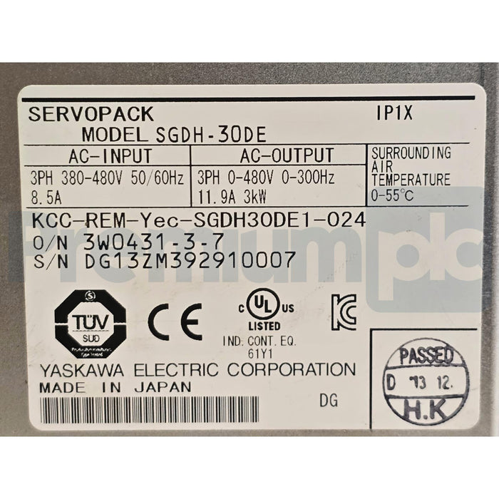 YASKAWA SGDH-30DE / SGDH30DE SIGMA II SERVOPACK AMPLIFIER 400V 3kW w/JUSP-NS500