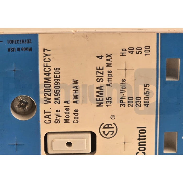 WESTINGHOUSE C-H W200M4CFCY7 - W200M4CFC NEMA SZ 4 ADVANTAGE STARTER 135A/120V
