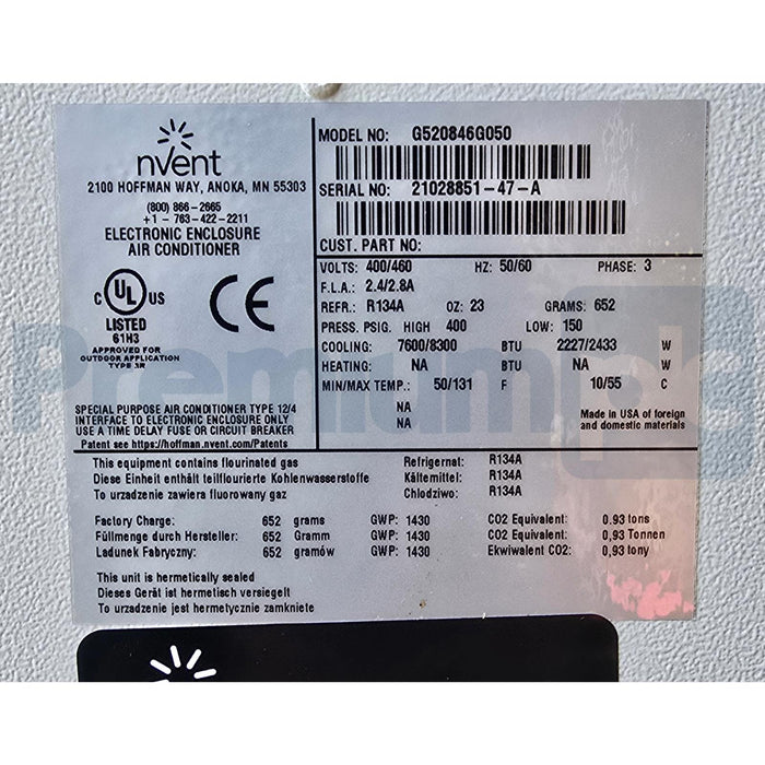 nVent HOFFMAN G52 SpectraCool AIR CONDITIONER 8000BTU 460V G520846G050 NSNP
