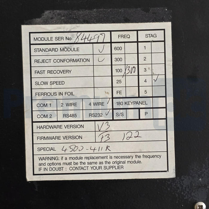 METTLER TOLEDO SAFELINE V3 - 84497 METAL DETECTOR CONTROL MODULE 4500-411R REP.