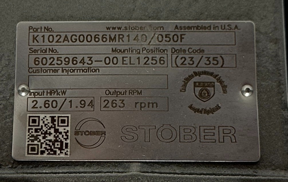 STOBER K102AG0066MR140/050F / K102AG0066MR140050F REDUCER 2.6HP/1.94kW NSNP