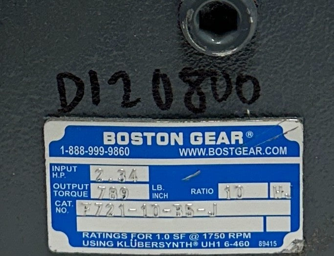 BOSTON GEAR F721-10-B5-J / 51956 RIGHT ANGLE WORM GEAR REDUCER 10:1 RATIO NSNP