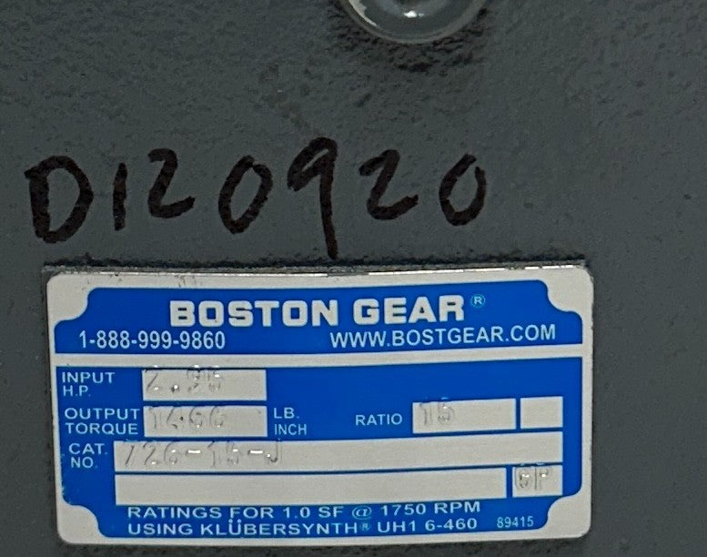 BOSTON GEAR 726-15-J / 51743 RIGHT ANGLE WORM GEAR SPEED REDUCER 15:1 RATIO NSNP