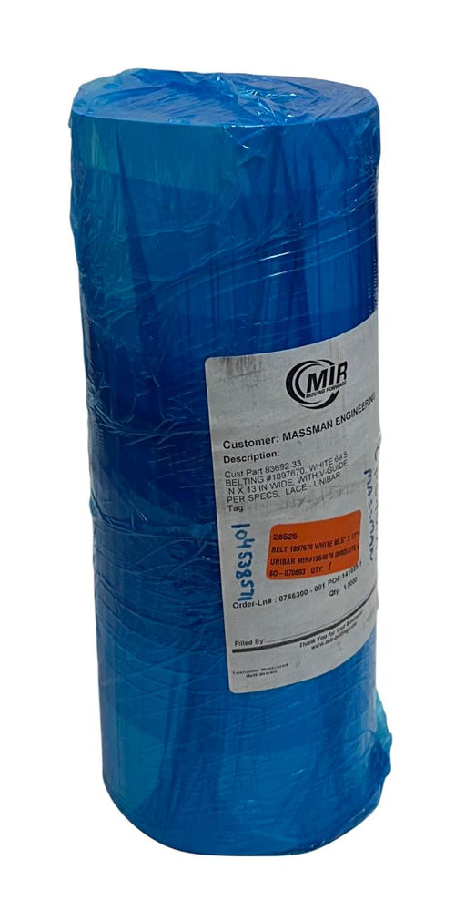 MIR 1897670 / 1954676 WHITE BELTING 69.5''x13'' WIDE W/ V-GUIDE LACE-UNIBAR NSMP
