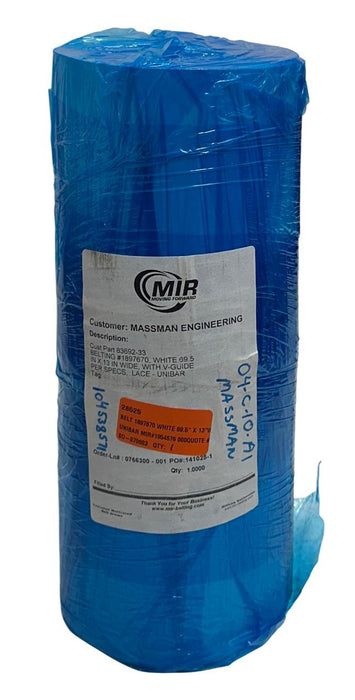 MIR 1897670 / 1954676 WHITE BELTING 69.5''x13'' WIDE W/ V-GUIDE LACE-UNIBAR NSMP