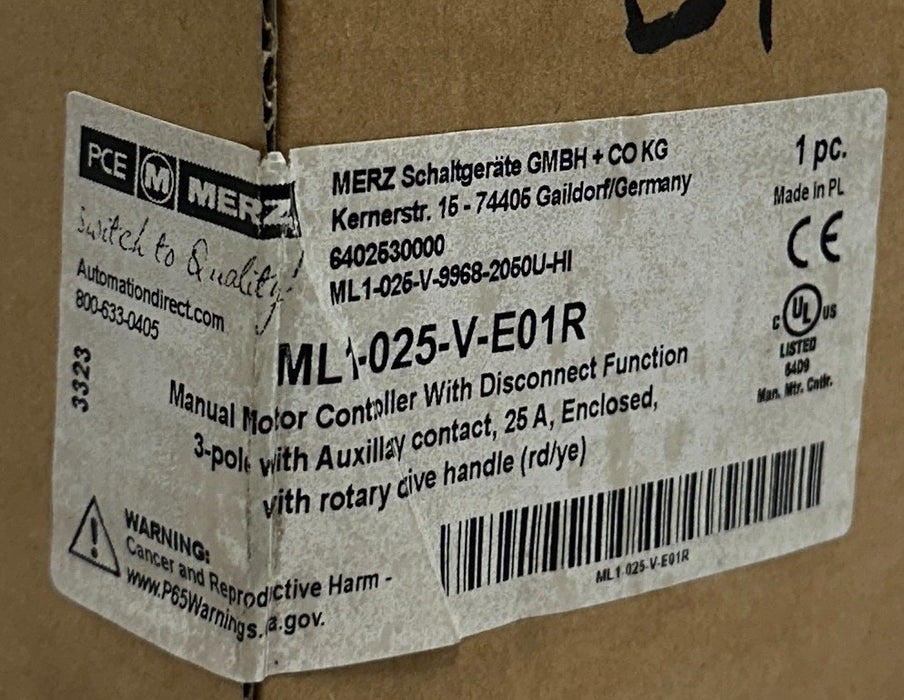 PCE MERZ ML1-025-V-E01R / ML1025VE01R MANUAL MOTOR CONTROLLER W/ DISCONNECT NSFS